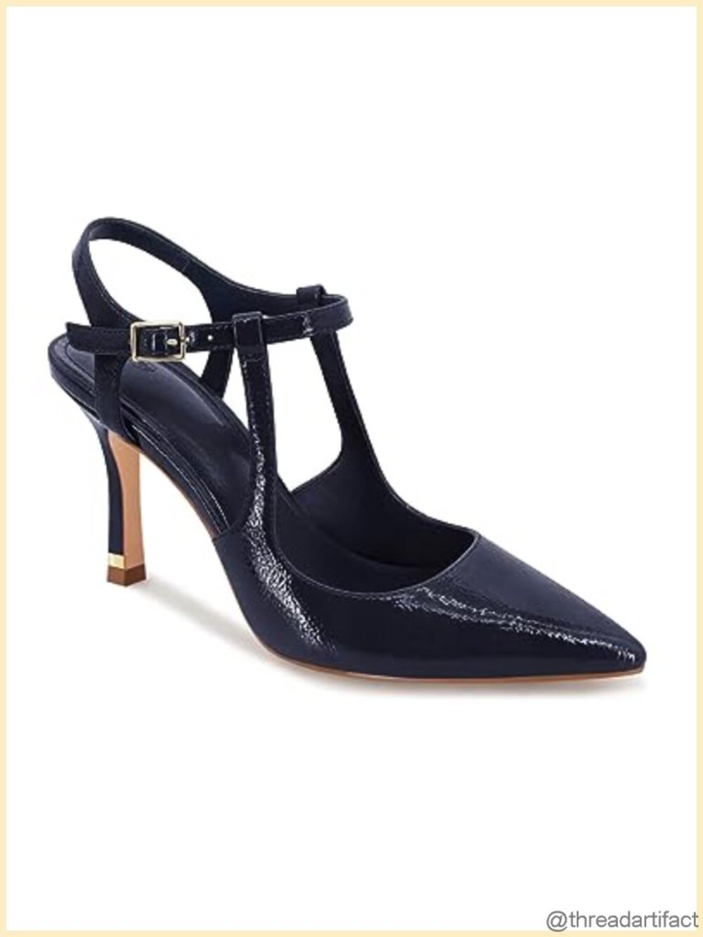 Coutgo Women's Pointed Toe Patent Leather Ankle Strap Stiletto Pumps